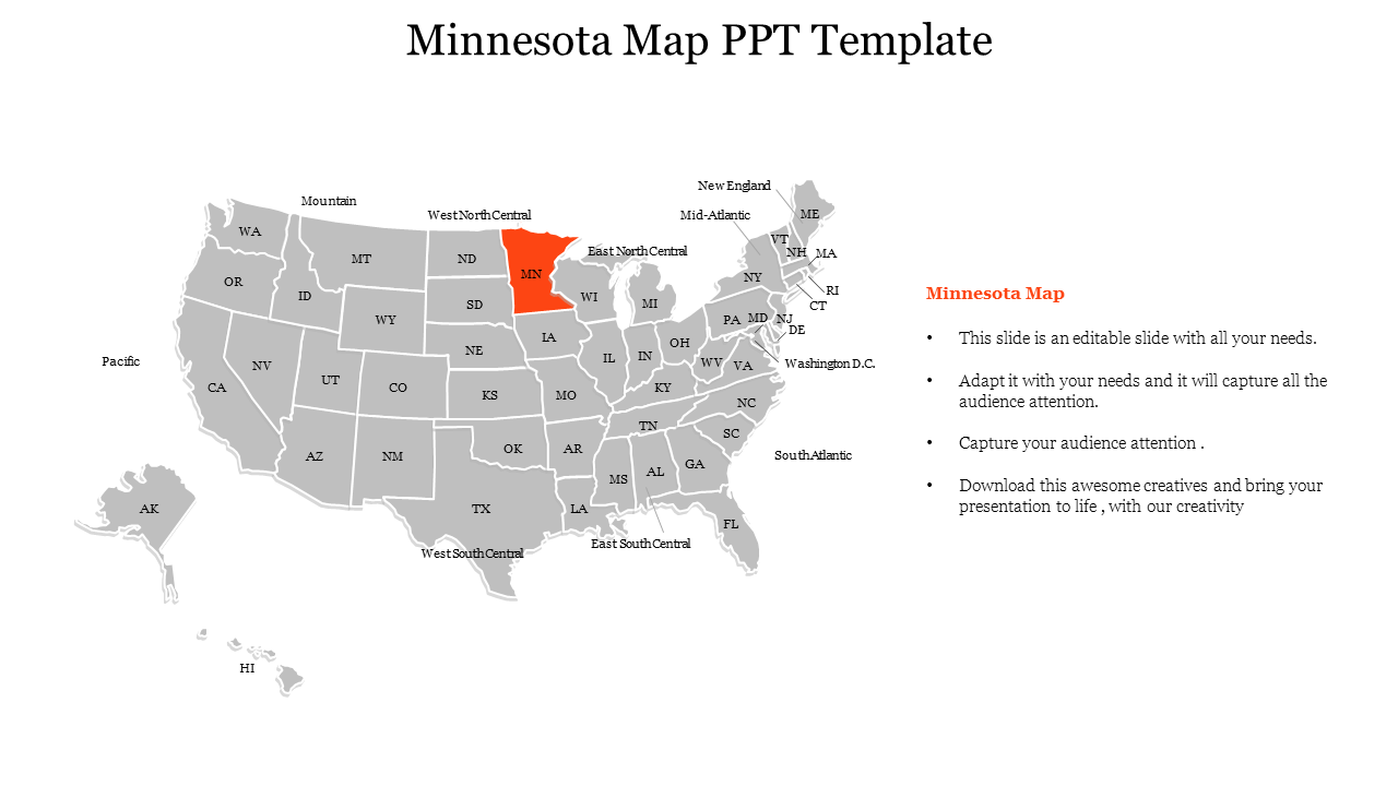 Well-Designed Minnesota Map PPT Template Presentation Themes